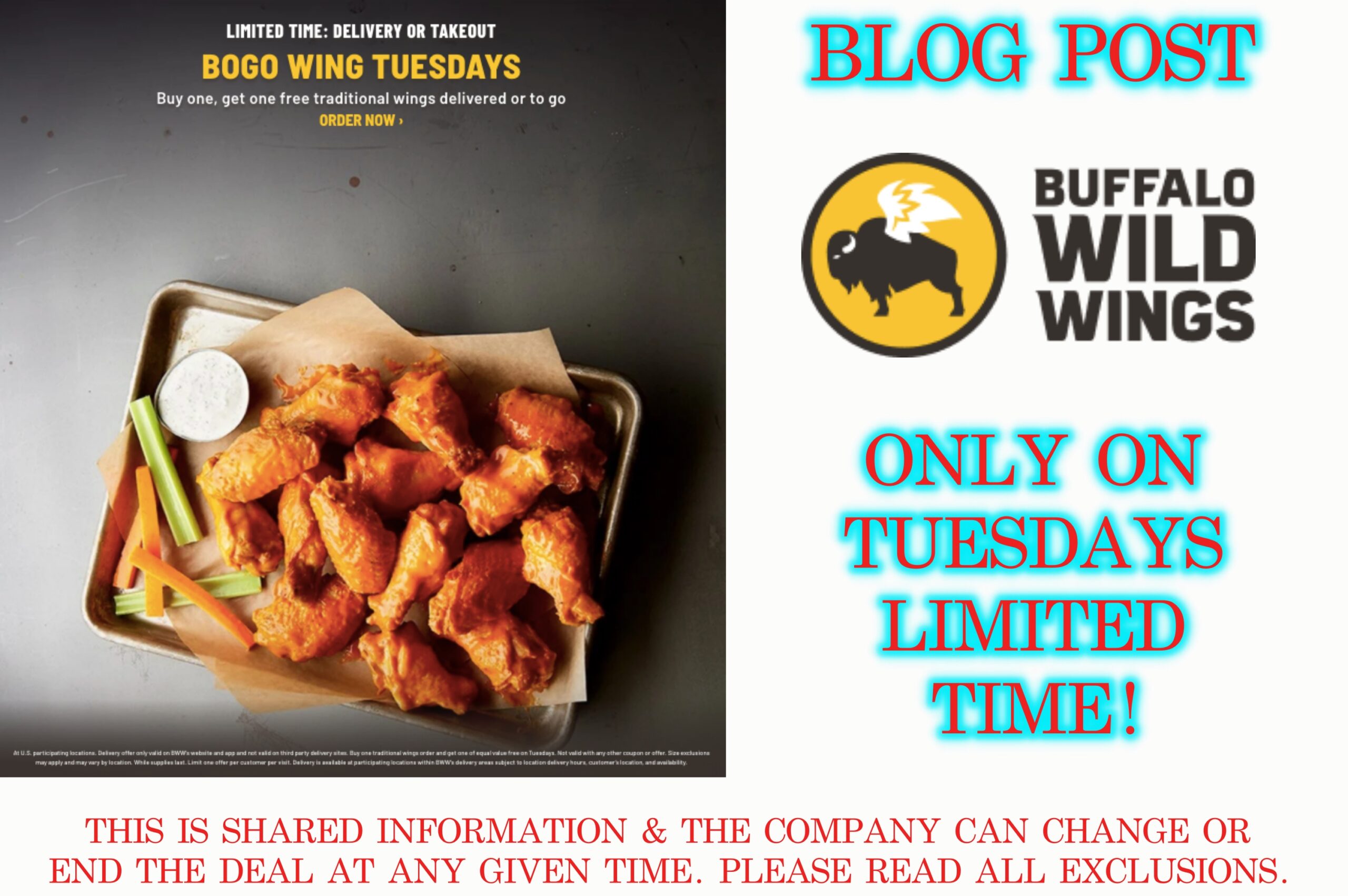 BUFFALO WILD WINGS BOGO TUESDAYS TRADITIONAL LIMITED TIME Hot Bogos