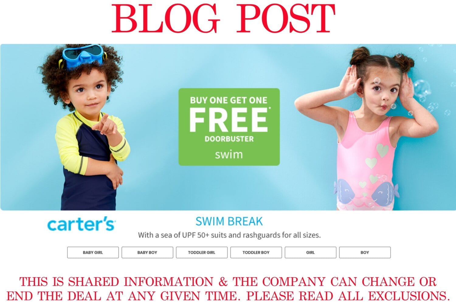 CARTER'S & OSH KOSH B'GOSH BUY 1 GET 1 FREE SWIMWEAR - Hot Bogos