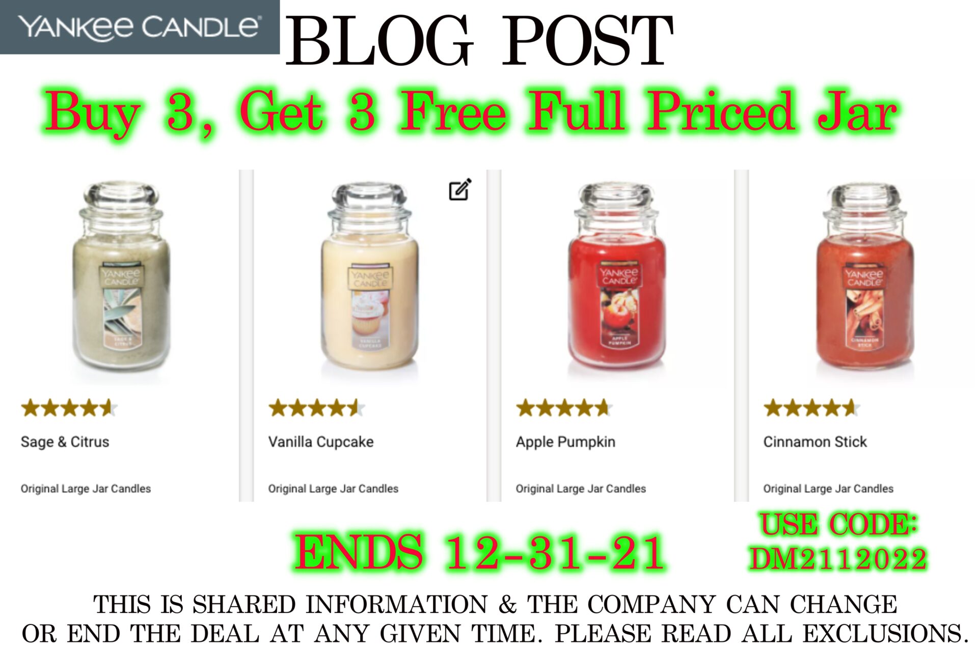 YANKEE CANDLE BUY 3 GET 3 FULL PRICED ENDS 123121 Hot Bogos